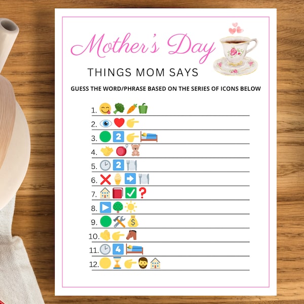 Things Mom Says | Funny Mother's Day Game | Mothers Day Games | Games for Mom | Mothers Day Party Game | Mother's Day Tea Party Games