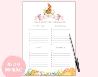 Easter Potluck | Potluck Sign Up Sheet | Easter Sign Up Sheet | Easter Church Potluck | Potluck Food Sign Up | Easter Dinner | Printable