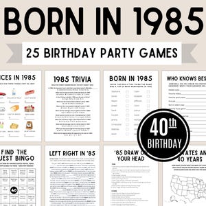 Giochi per il 40° compleanno / Giochi per i nati nel 1985 / Giochi per il compleanno dei nati nel 1985 / Giochi per feste per il 40° compleanno / Quiz sul 1985 / Pacchetto per il 40° compleanno