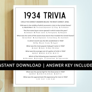 1934 Trivia | Feestspel 90e verjaardag | Geboren in 1934 | Spel 90e verjaardag | Spel uit 1934 | 1934 Verjaardagsspel | Afdrukbare gezelschapsspellen uit 1934