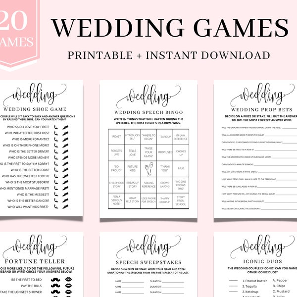 Wedding Games | Wedding Reception Games | Wedding Games Cocktail Hour | Wedding Speech Bingo | Wedding Props | Wedding Games Adults Kids