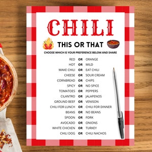 Chili Kochen-Off Dies oder Das | Chili Koch-Spiel | Chili Kochtopf | Chili Kochideen | Chili-Gewinnspiel | Chili Kochen Ideen | Druckbar