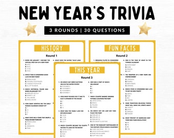 New Years Trivia Night | New Years Trivia | New Years Party Games | New Years Eve Games | NYE Games | New Years Games Adults Kids Printable