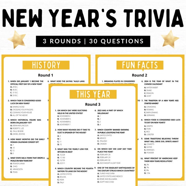 New Years Trivia Night | New Years Trivia | New Years Party Games | New Years Eve Games | NYE Games | New Years Games Adults Kids Printable