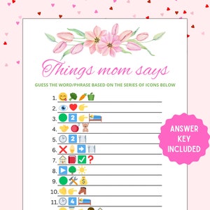 Dinge Mama sagt | Lustiges Muttertag Spiel | Mutter-Tages-Spiele | Spiele für Mama | Muttertags-Party-Spiel | Lustige Muttertagsspiele | Druckbar