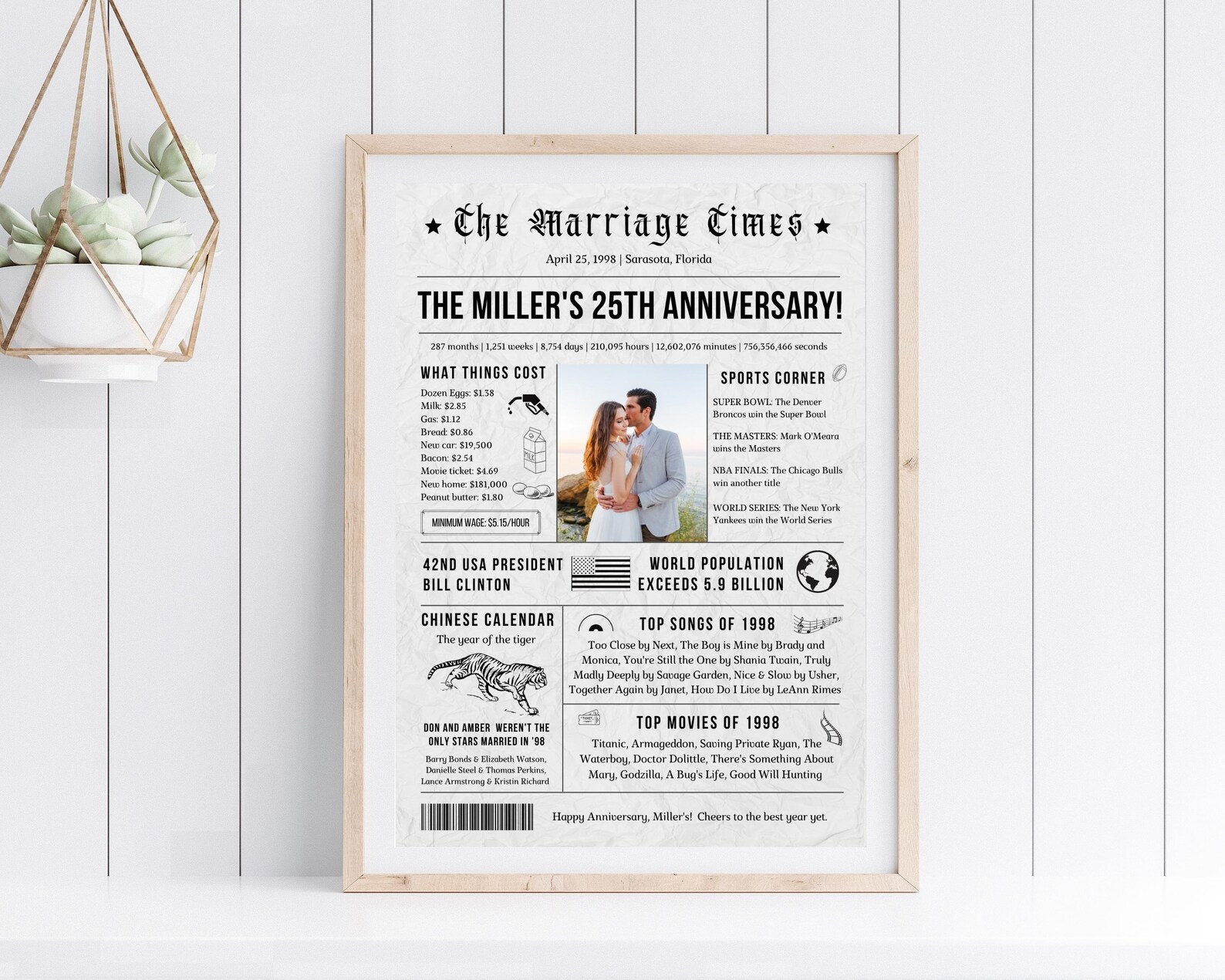 25th Anniversary Newspaper Anniversary Newspaper Married Etsy