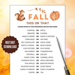 Fall This or That | Fall Game | Fall Game Printable | Fall Party Game | Fall Game for Kids Adult | Autumn Game | Fall Fest Game Printable