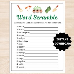 Garden Word Scramble | Gardening Game | Printable Gardening Game | Garden Party Game | Garden Game | Flower Game | Gardening Activity