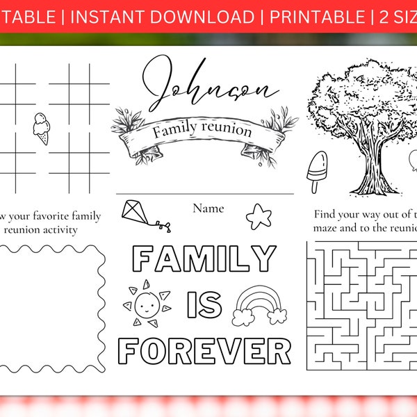 Family Reunion Placemat | Family Reunion Activities | Family Reunion Coloring Placemat | Family Reunion Games | Reunion Ideas | Printable