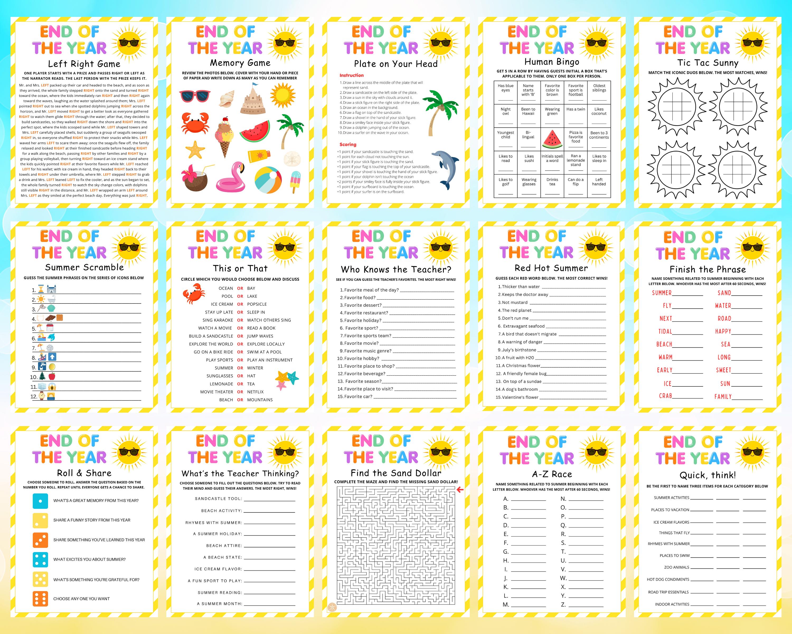 End of the Year Games: Fun School Party Games & Activities (printable ...