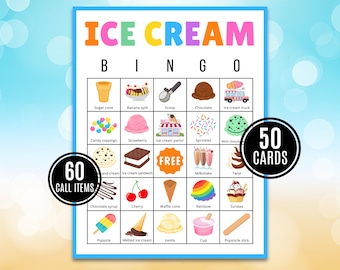 Ice Cream Bingo Game | 50 Cards, Summer Party Activity (Digital Download)