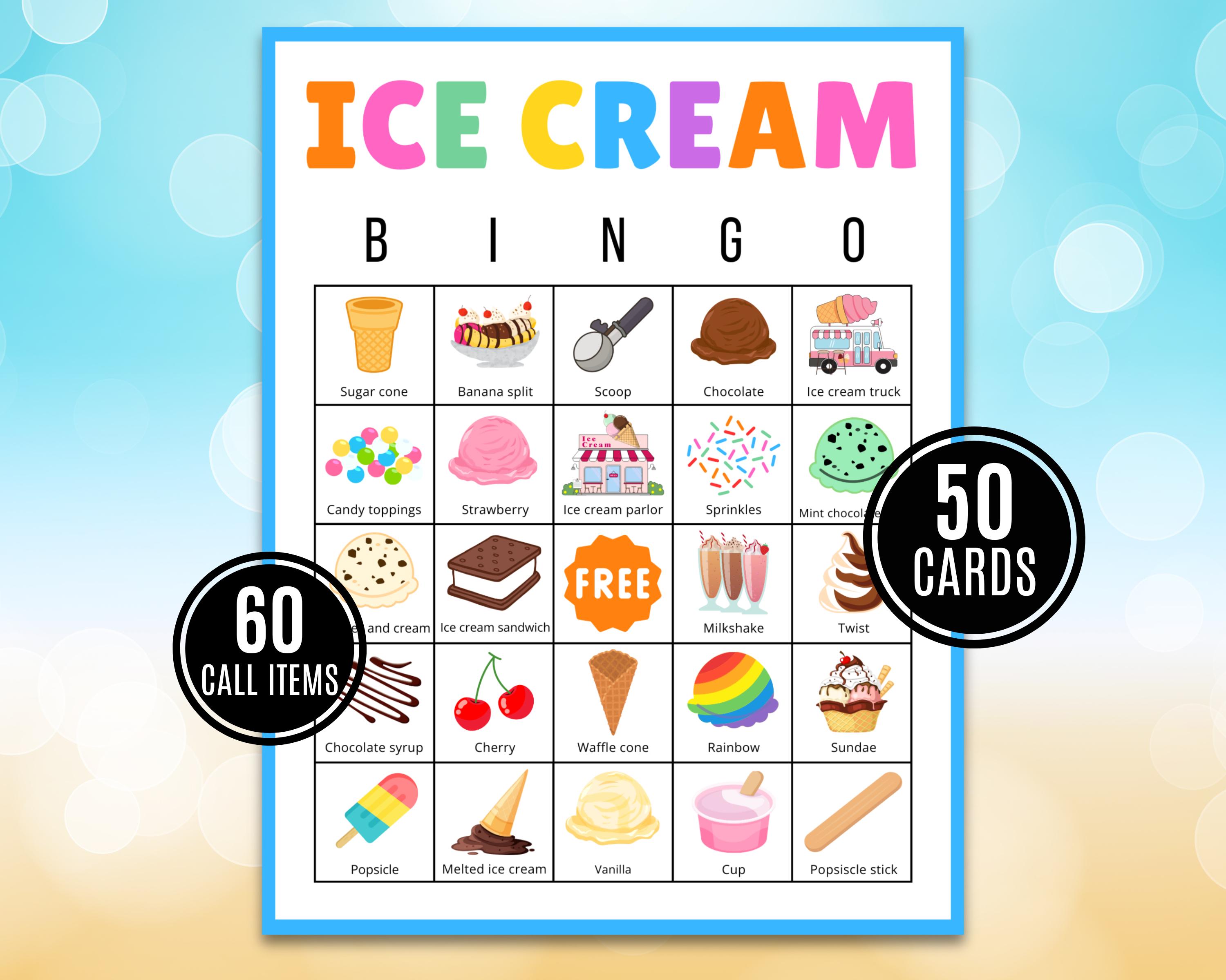 Bingo à la crème glacée | Bingo à la crème glacée imprimable | Jeux de crème glacée | Fête de la crème glacée | Activités crème glacée | Idées de fête de crème glacée | Cartes de bingo