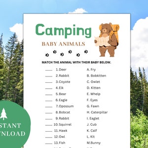 Baby Animal Game | Camping Games | Camping Games Kids Families Adults | Camping Games Printable | Camping Activities | Campfire Games