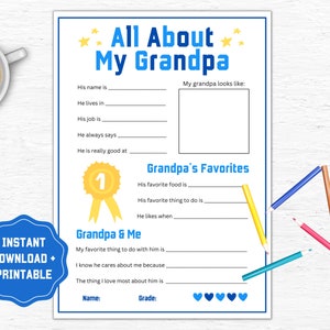 Todo sobre mi abuelo / Actividad para el día de los abuelos / Regalo para el día de los abuelos imprimible / Regalo para el abuelo / Actividad para el día de los abuelos imprimible