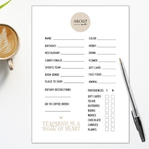 Teacher&#39;s Favorites | All About My Teacher | Teacher Survey | Teacher Appreciation Week | Back to School Questionnaire | Get to know me