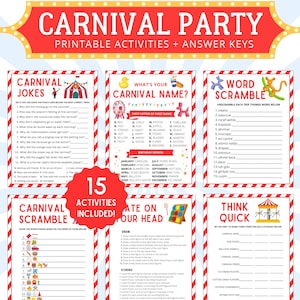 Actividades de carnaval / Fiesta temática de carnaval / Juegos de feria / Cumpleaños de carnaval / Juego de circo / Fiesta de carnaval para niños y adultos / Imprimible de carnaval