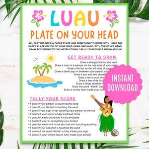Luau Plate on Your Head | Funny Luau Game | Aloha Game | Luau Party Game | Luau Party | Luau Printables | Hawaii Game | Luau Birthday Party