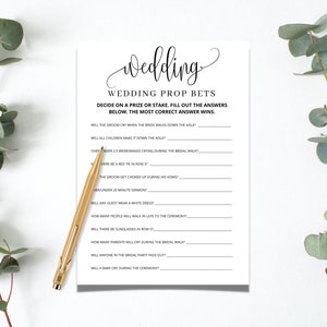 Wedding Prop Bets | Wedding Games | Wedding Props | Wedding Ceremony Games | Bridal Party Games | Wedding Game | Wedding Party Printable