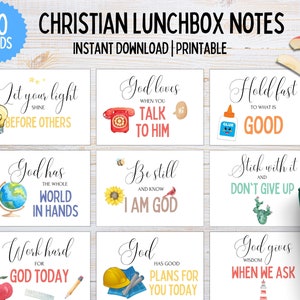 Notas cristianas para loncheras / Notas para loncheras para niños / Tarjetas bíblicas para loncheras / Notas bíblicas para loncheras / Notas imprimibles para loncheras