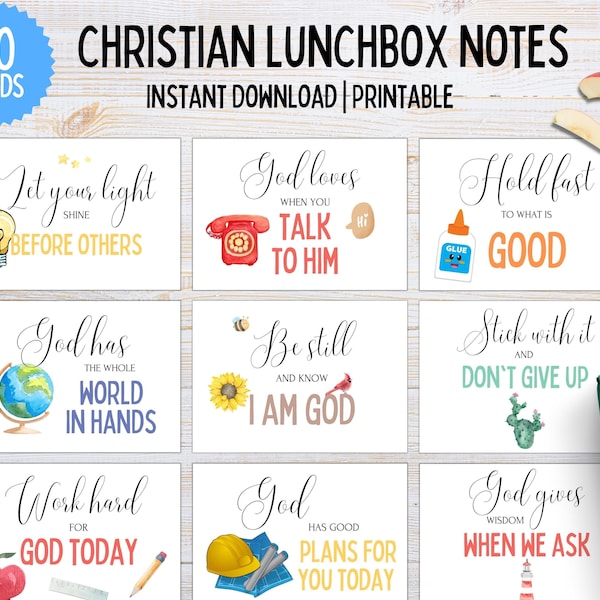 Christian Lunch Box Notes | Lunch Box Notes for Kids | Bible Lunch Box Cards | Lunch Box Notes Scripture | Lunch Box Notes Printable