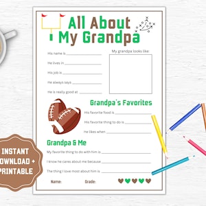 Todo sobre mi abuelo / Actividad para el día de los abuelos / Regalo imprimible para el día de los abuelos / Regalo para el abuelo / Actividad para el día de los abuelos / Fútbol