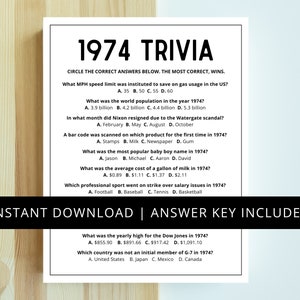 1974 Trivia | 50th Birthday Party Game | Born in 1974 | 50th Birthday ...