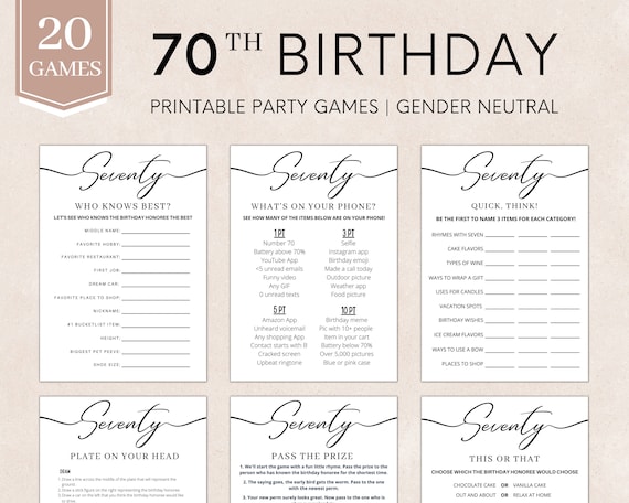 70th Birthday Games | 70th Birthday Party Games | Born in 1954 Games | Birthday Party Games | 70th Birthday Games Women Men | Printable