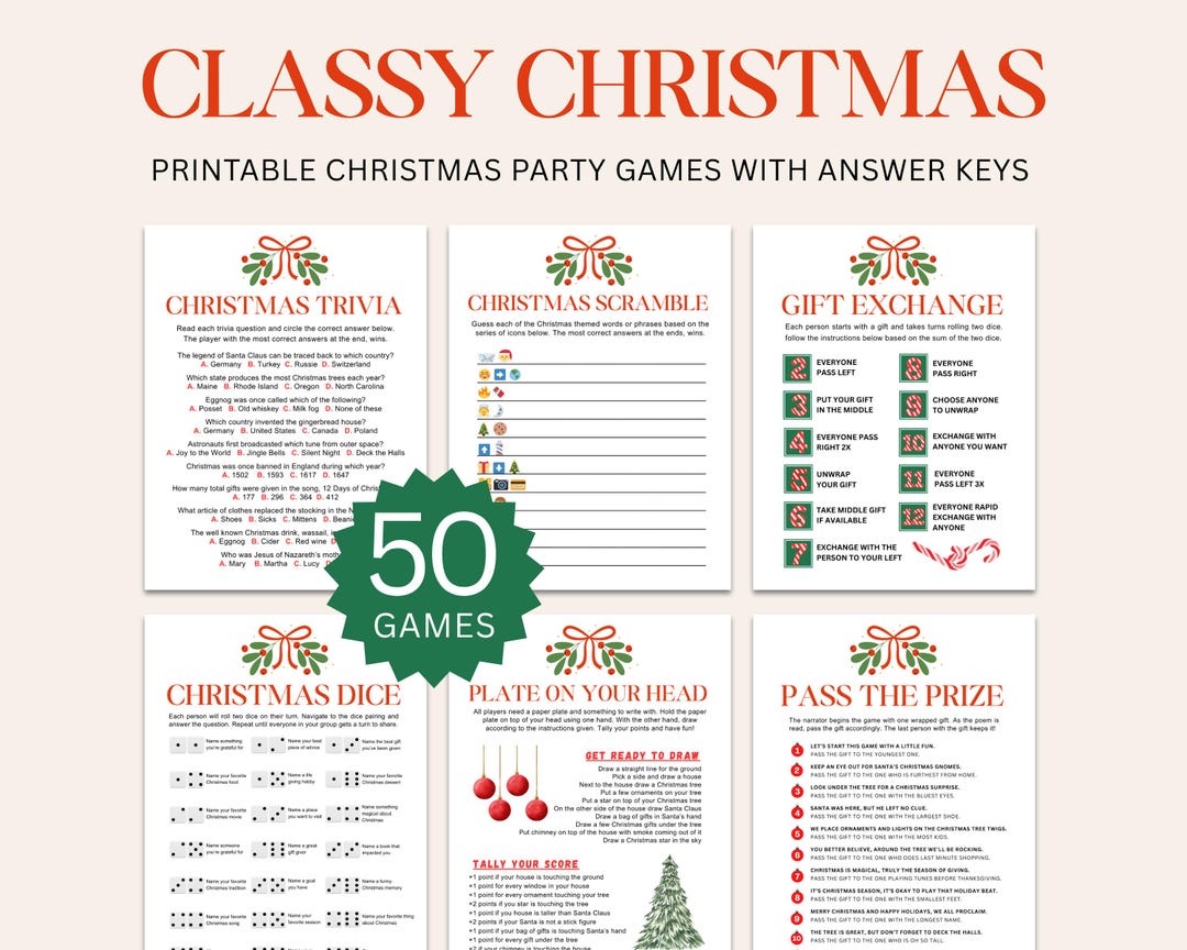 50 Christmas Party Games Bundle: Printable Holiday Games (2 Sizes) - Etsy