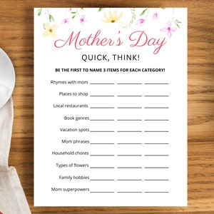 Mothers Day Quick Think | Mother&#39;s Day Brunch Games | Mothers Day Games | Mothers Day Party Game | Mothers Day Ideas | Mother&#39;s Day Banquet