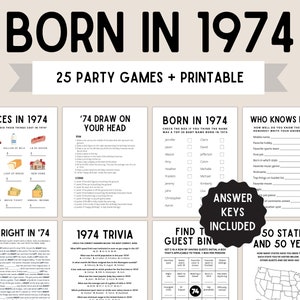 50th Birthday Party Games | Born in 1974 | 50th Birthday Games | 1974 Games | 1974 Birthday Game | 1974 Trivia | 50th Games | Printable