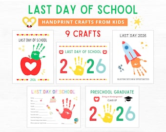 Last Day of School Handprint Craft Bundle: 2026 Elementary Kindergarten Pre School Graduation (Printable)
