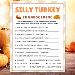 Thanksgiving Joke Game | Silly Turkey, Family Fun (digital Download) - Etsy