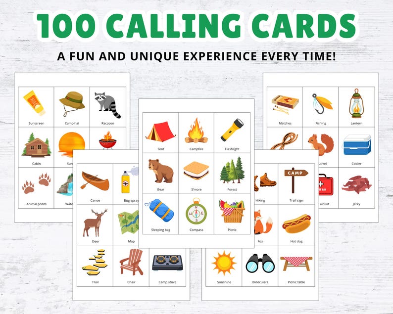 Printable Camping Bingo Game | 50 Unique Cards (digital Download) - Etsy