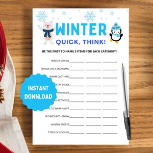 Winter Quick Think | Winter Activities School | Winter Classroom Game Kids | Winter Ideas for Kids | Winter Activities | Christmas Games