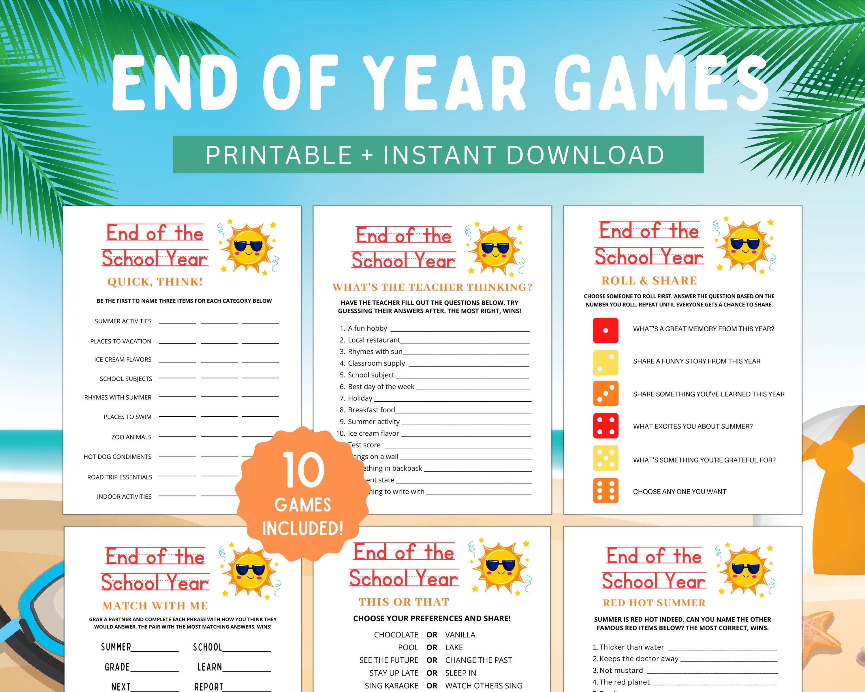 End of Year Party Games | Classroom Activity (digital Download) - Etsy