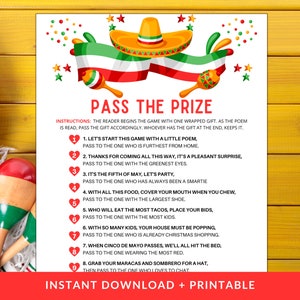 Passe o Prêmio | Jogos Cinco De Mayo | Jogos de Festa Cinco De Mayo | Jogo Cinco De Maio Adultos Crianças Escritório | Jogos de festa mexicanos para impressão