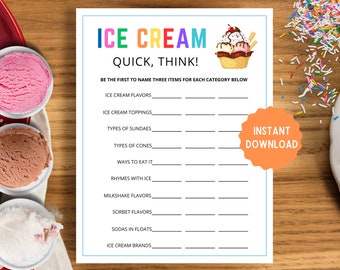 Ice Cream Quick Think Game | Printable Birthday Party (Digital Download)
