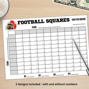 Football Squares | Football Party Games | Football Fundraiser | Football Squares Board | Football Squares Template | Football Game Printable