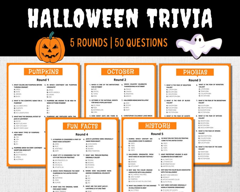 Trivia-spel Halloween | 5 ronden, 50 vragen (afdrukbaar) afbeelding 1