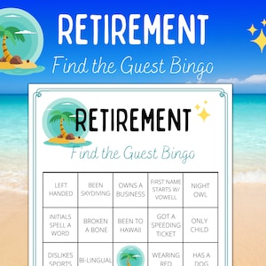 Retirement Bingo | Retirement Party Games | Find the Guest Bingo | Fun Funny Retirement Party Game | Office Retirement | Instant Download