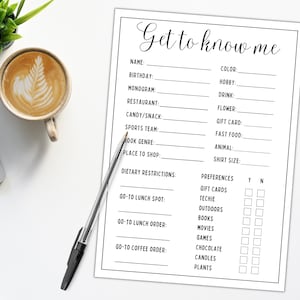 Get to Know Me Questionnaire | Get to Know Me Survey | Get to Know Your Employee | Employees Favorites List | Staff Appreciation | Printable