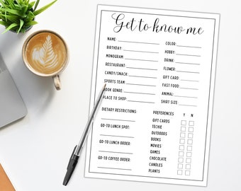 Get to Know Me Questionnaire | Get to Know Me Survey | Get to Know Your Employee | Employees Favorites List | Staff Appreciation | Printable