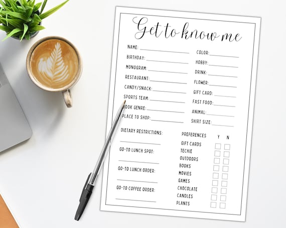 Get to Know Me Questionnaire Get to Know Me Survey Get to - Etsy