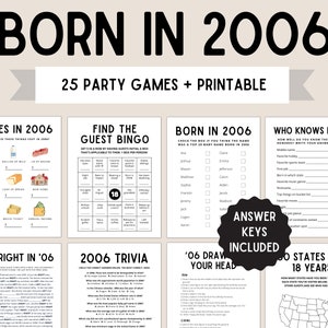 18e verjaardagsfeestspellen | Geboren in 2006 | 18e verjaardagsspellen | Spelen 2006 | Verjaardagsspel 2006 | 2006 Weetjes | 18e gezelschapsspel | Afdrukbaar