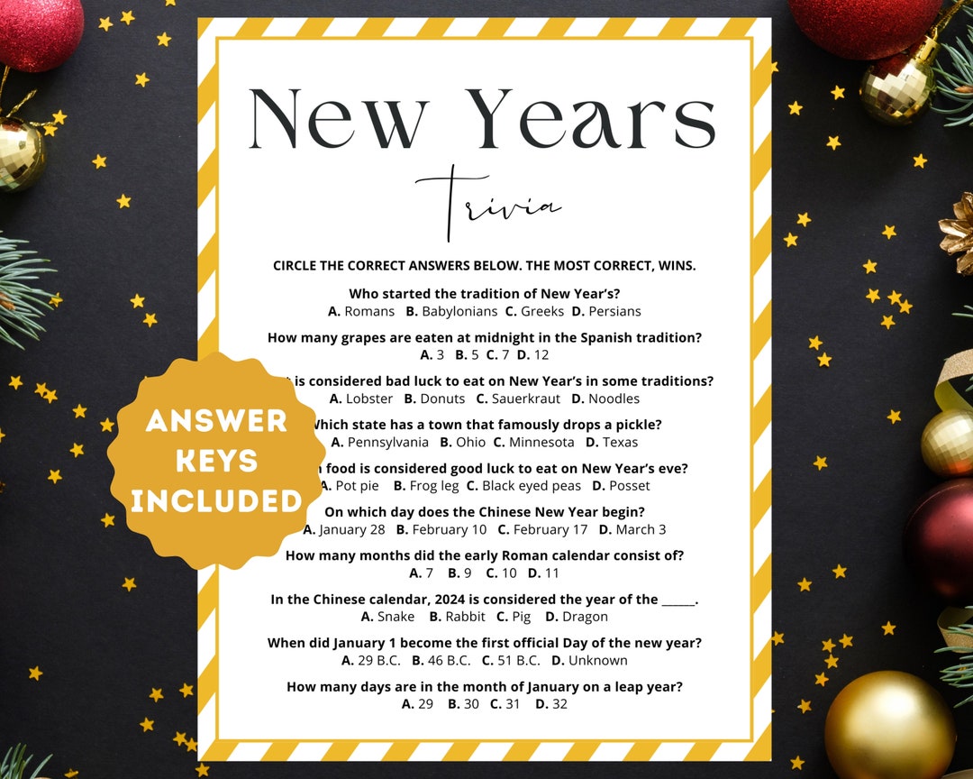 New Year's Trivia 2024 Trivia New Year's Eve Game New Year's Game 2024 Party Games New Year's Eve Party Games Printable Game