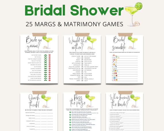 Margs and Matrimony Bridal Shower Games: 25 Printable Games (Digital Download)
