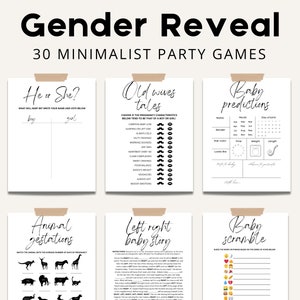 Minimalistic Gender Reveal Games | Gender Reveal Games | Black and White Gender Reveal | Gender Reveal Party | Printable Gender Reveal Games