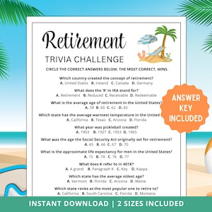 Retirement Trivia | Retirement Game | Retirement Party Game | Retirement Party Ideas | Boss Retirement | Beach Retirement Printable