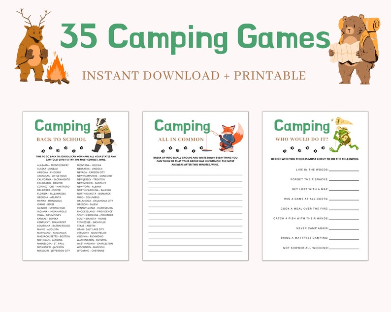 Camping Games Camping Games Kids Families Adults Camping Games Printable Camping Activities Camping Scavenger Hunt Campfire Games image 5