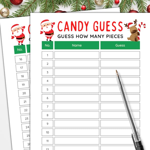 Guess How Many Candies | Guess How Many Christmas | Christmas Candy Game | Guess How Many Game | Candy in Jar Game | Christmas Printable